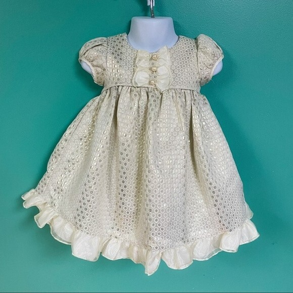 Laura Ashley London Gold Ruffle Formal Holiday Dress Baby Girl Size 18M - Picture 1 of 9